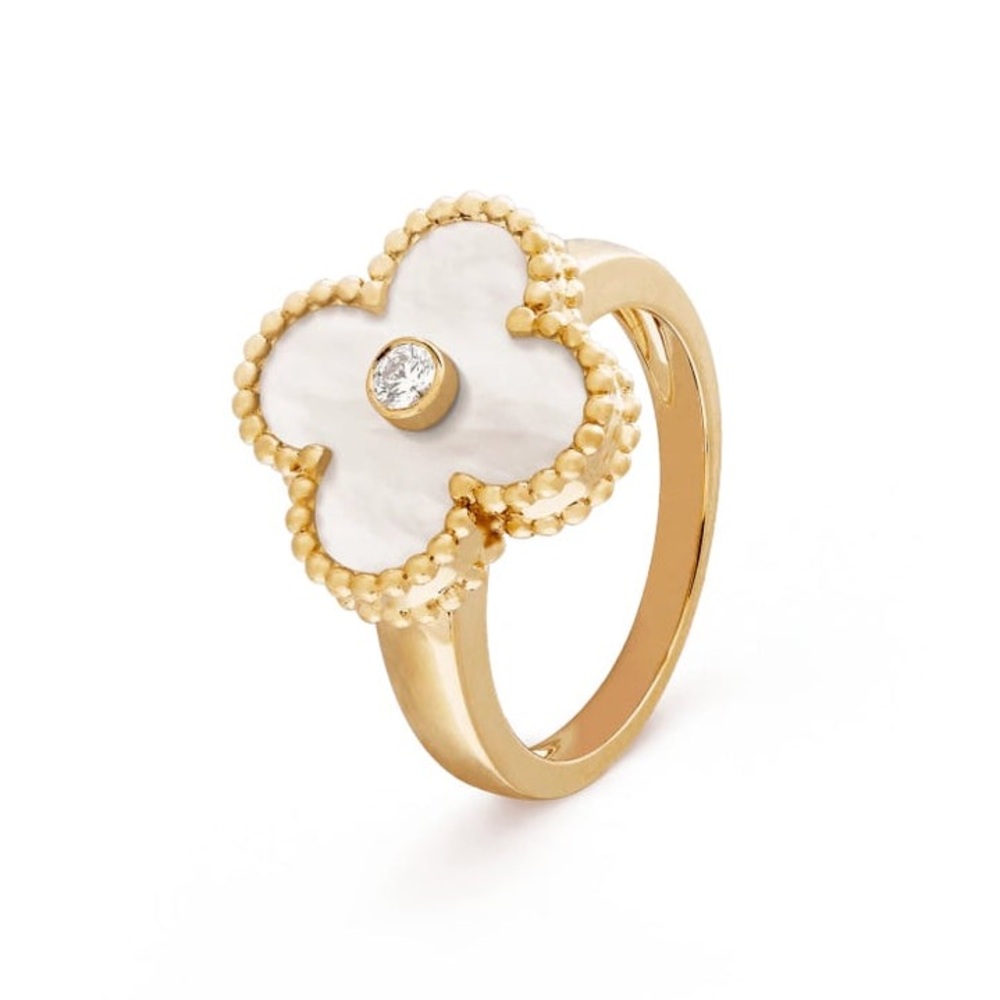 Alhambra Style Gold and White Clover Ring